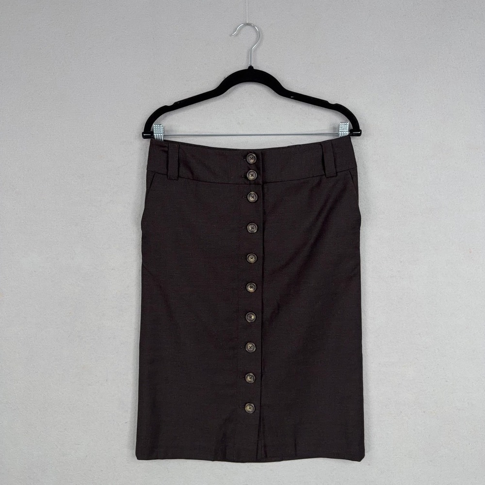 Banana Republic Skirt Womens 4 Brown Wool Button Front Pencil Lined Stretch Y2K